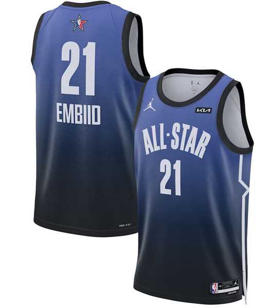 Men's 2023 All-Star #21 Joel Embiid Blue Game Swingman Stitched Basketball Jersey Dzhi